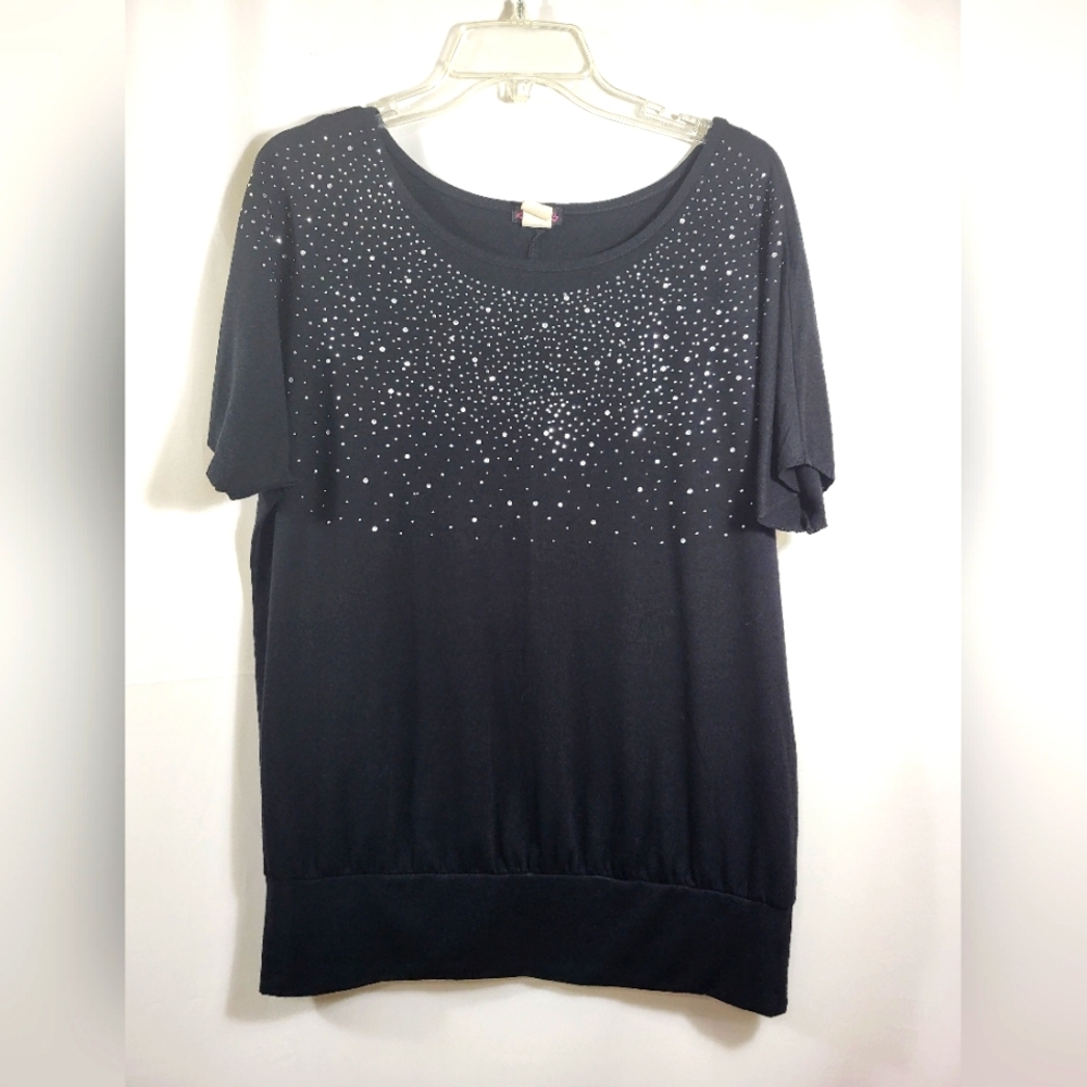 Cocomo black tunic with rhinestone embellishment women's L #1383 - Picture 1 of 4